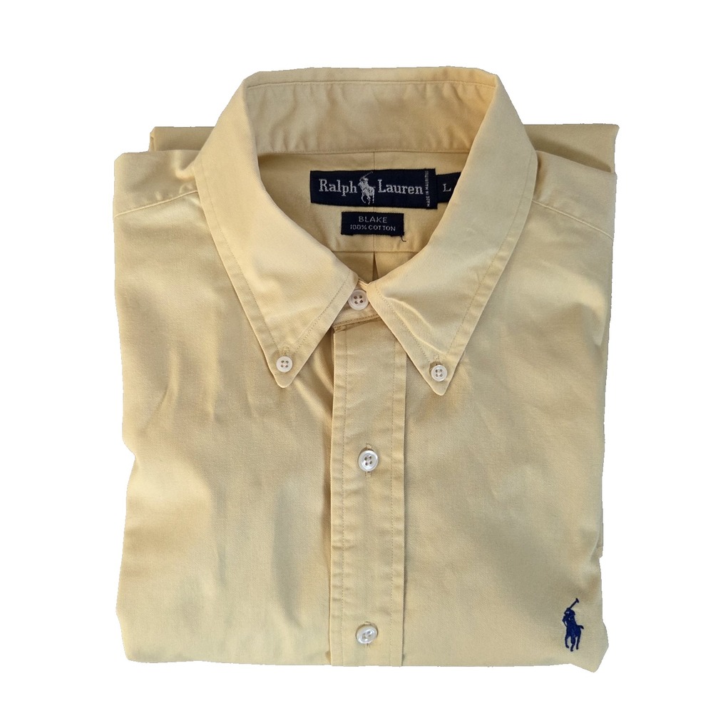 Vtg Polo Ralph Lauren 'Blake' Men's Sz L Short Sleeve Button Down Shirt Yellow